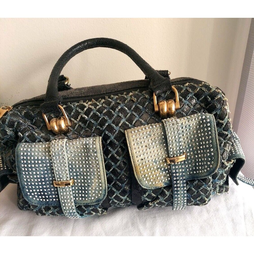 Bling Purse Handbag Black Blue Colors Vintage Pockets Studded.